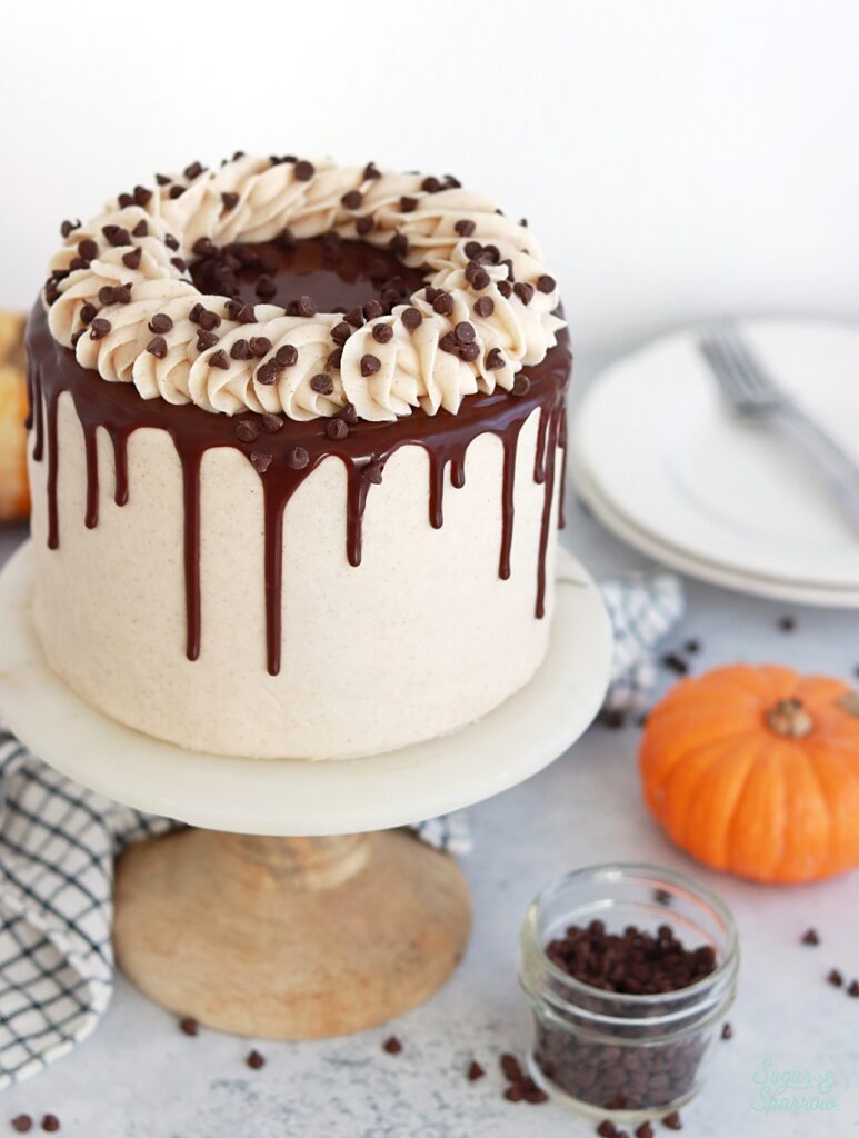 pumpkin chocolate chip cake with cream cheese frosting