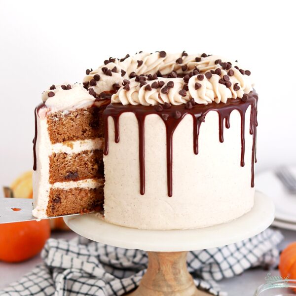 pumpkin chocolate chip cake by sugar and sparrow