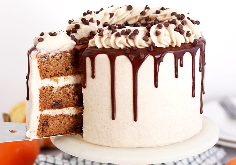 pumpkin chocolate chip cake by sugar and sparrow