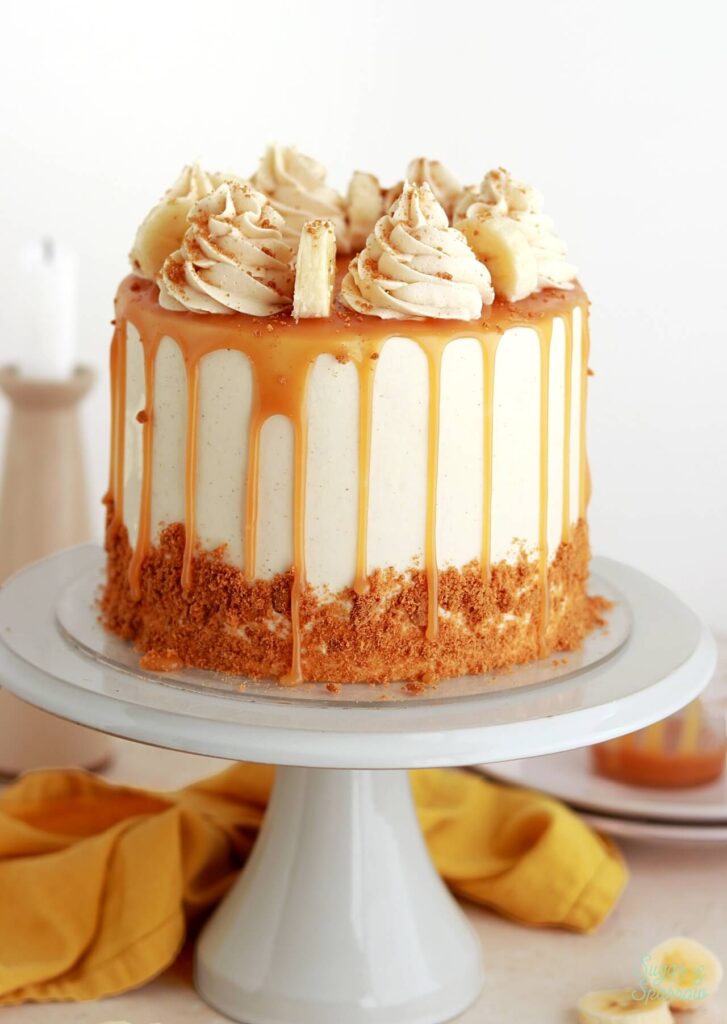 banana cake with salted caramel and brown butter frosting