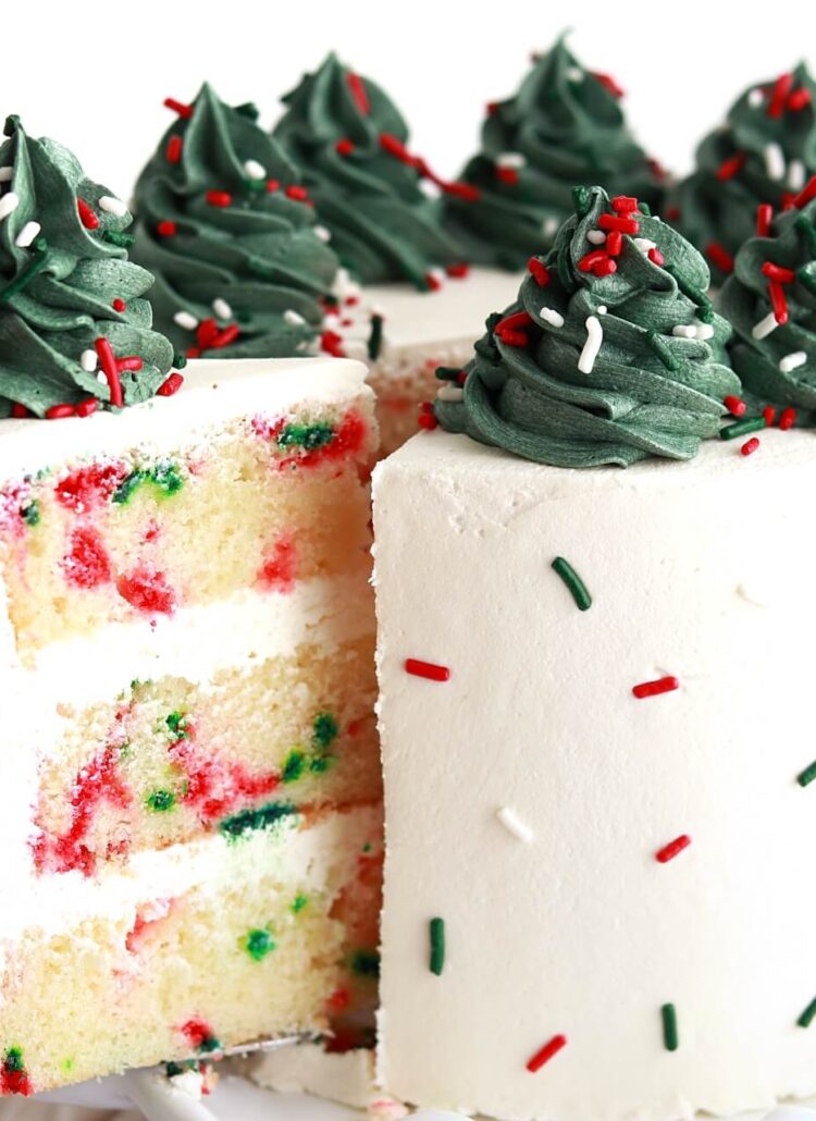 Christmas colored funfetti cake recipe by sugar and sparrow