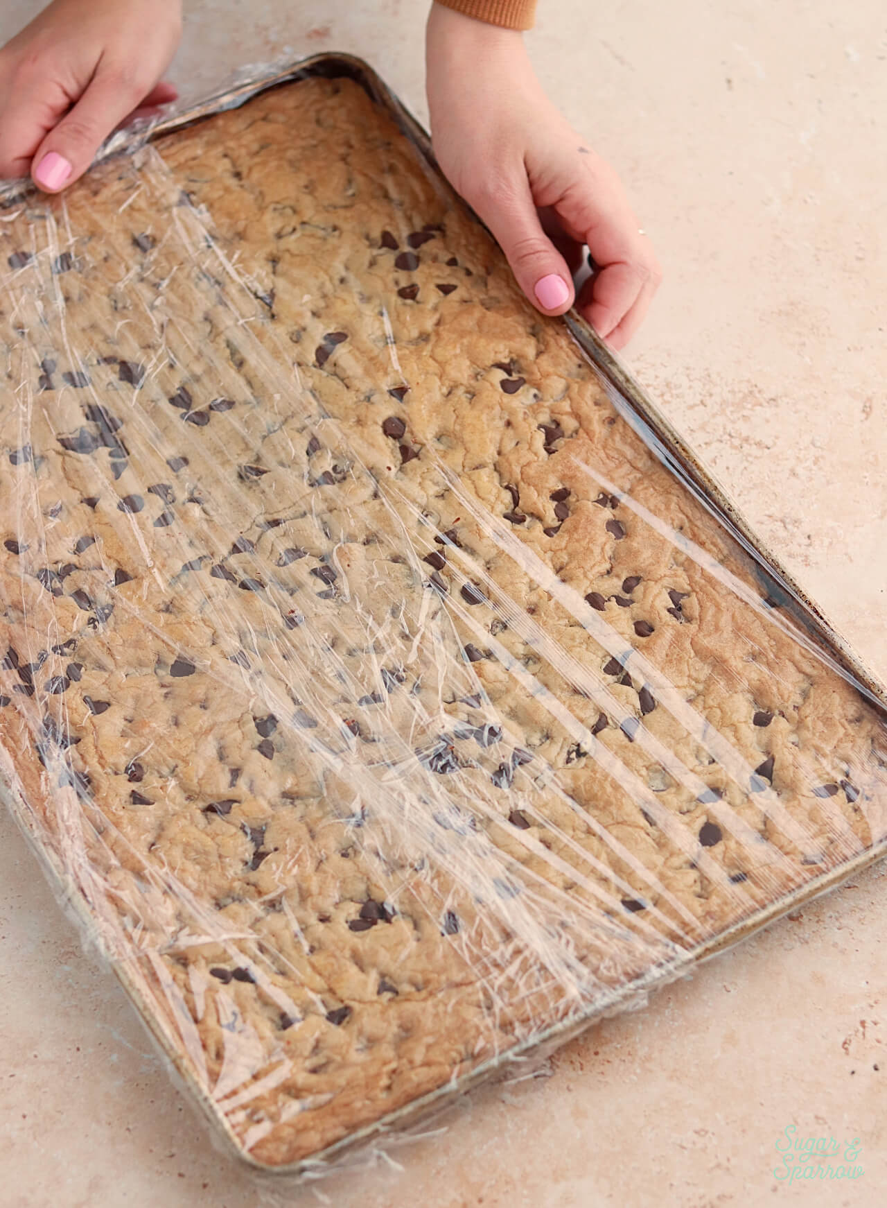 storing a sheet pan cookie cake