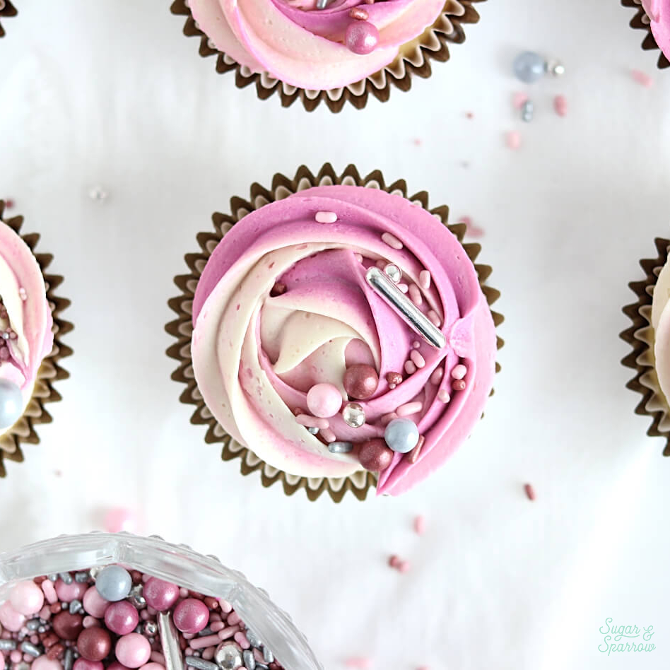 pink ombre cupcakes with valentines day sprinkles