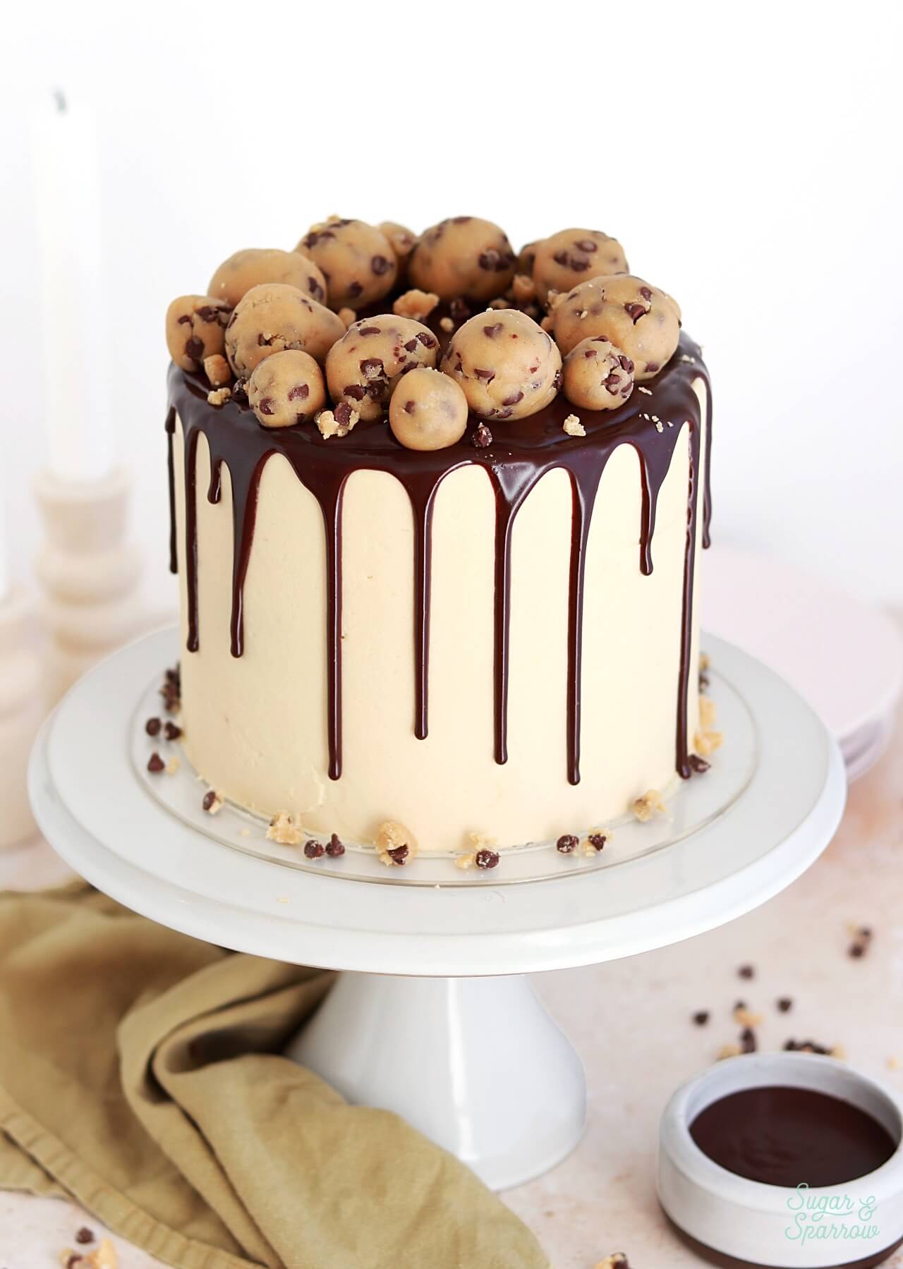 chocolate chip cookie dough cake with edible cookie dough