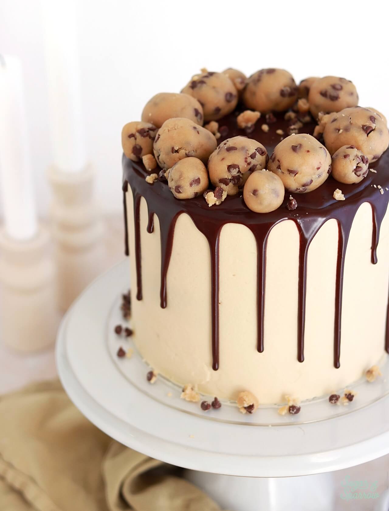 chocolate chip cookie dough cake recipe by sugar and sparrow