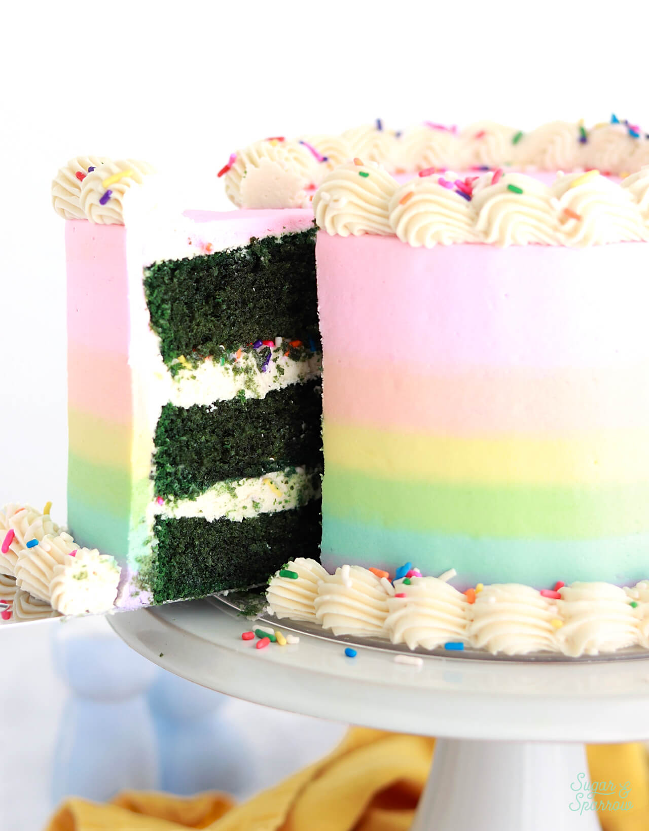 green velvet cake recipe with rainbow frosting