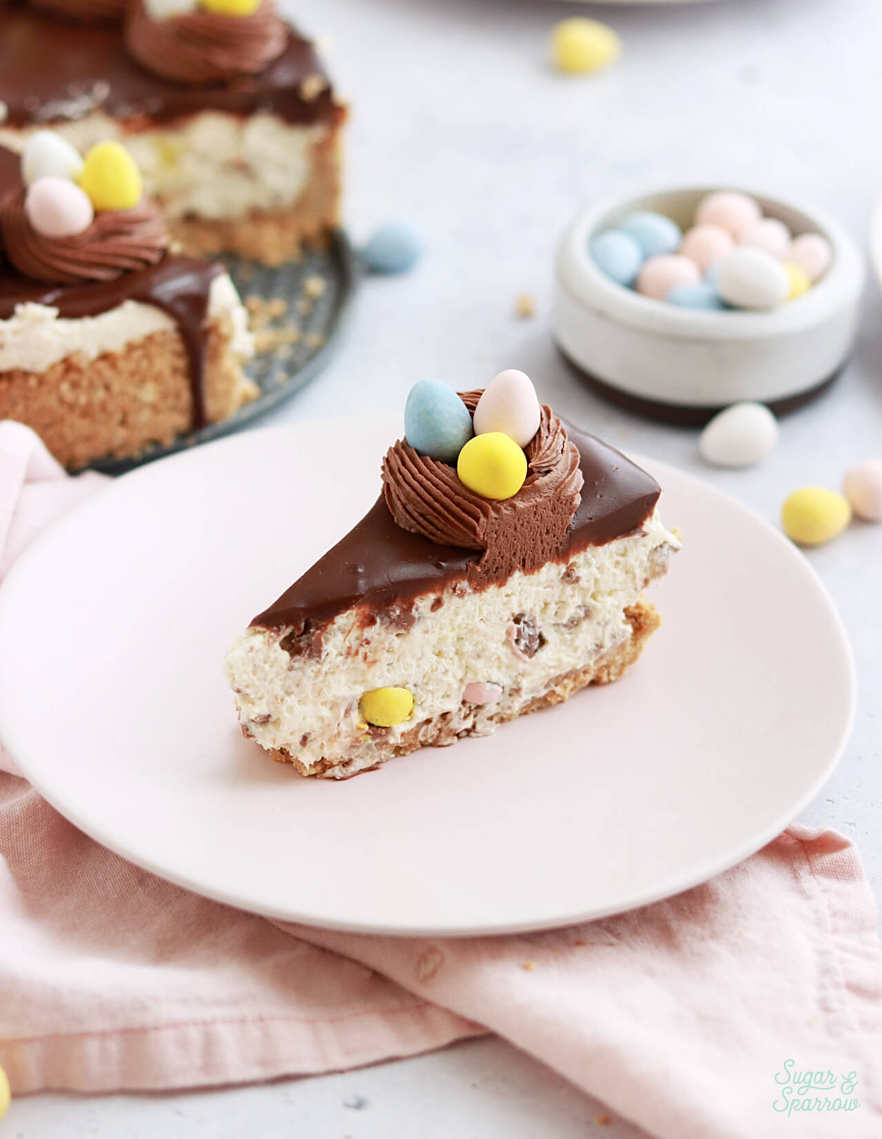 no-bake cadbury mini egg cheesecake for easter dessert