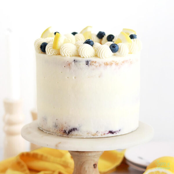 lemon blueberry layer cake with cream cheese frosting