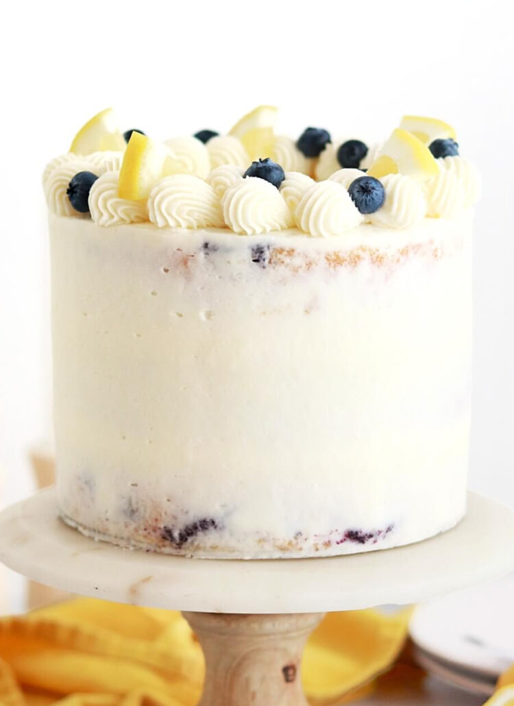 lemon blueberry layer cake with cream cheese frosting