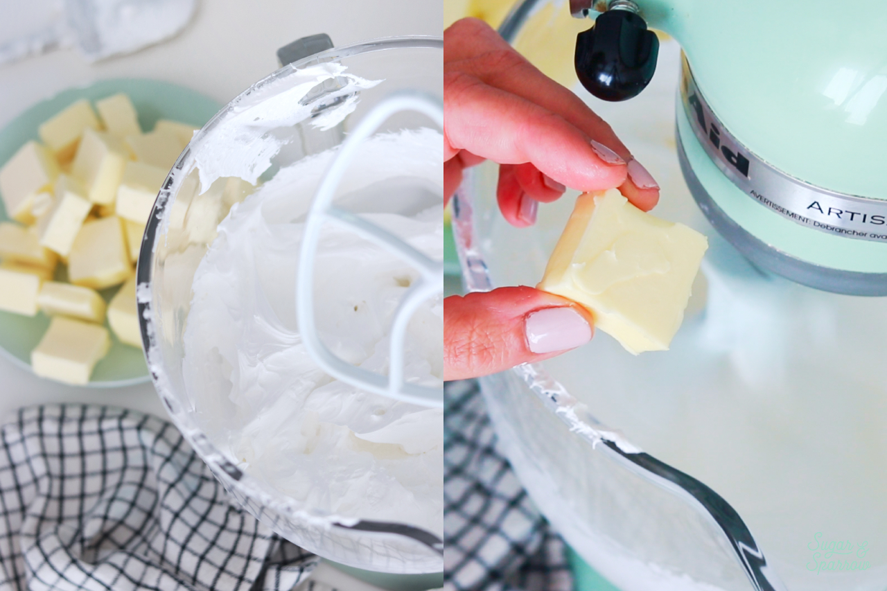 adding butter to swiss meringue buttercream