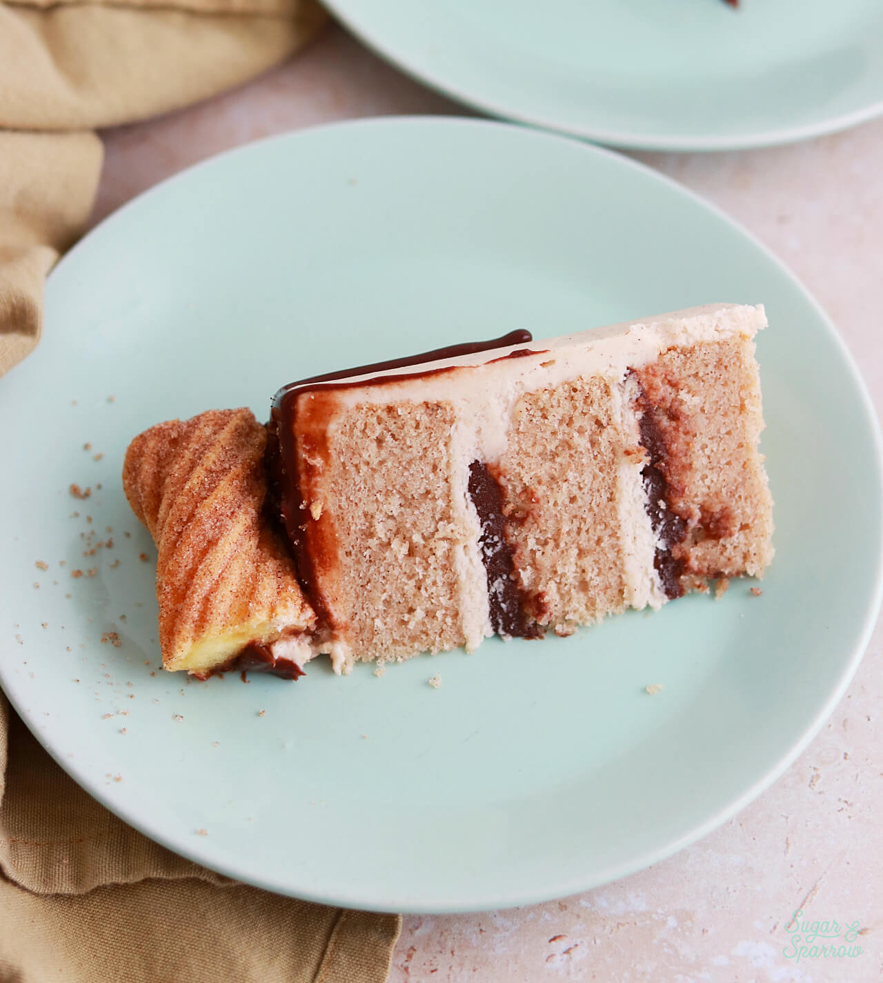churro cake with mexican chocolate ganache filling and cinnamon buttercream