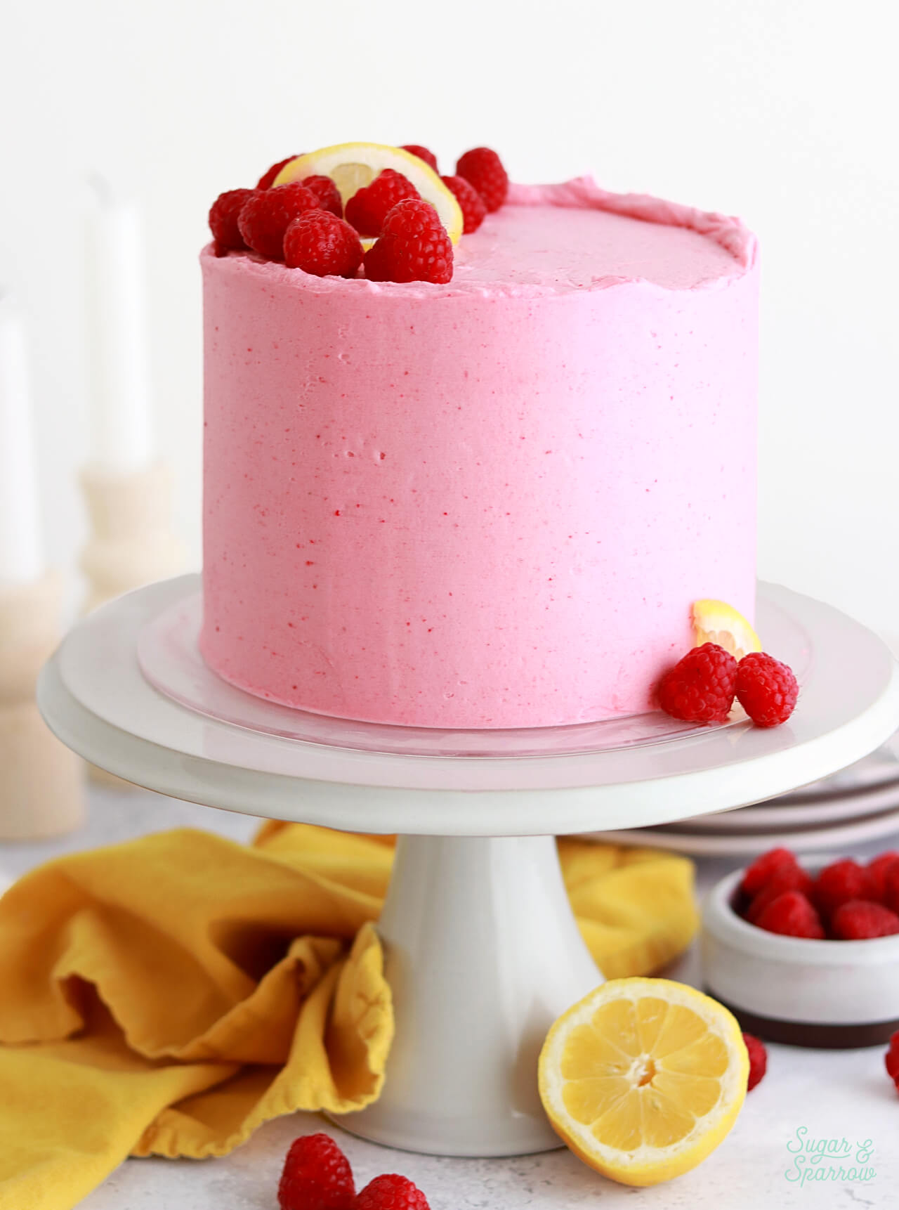 lemon raspberry cake with fresh raspberry filling