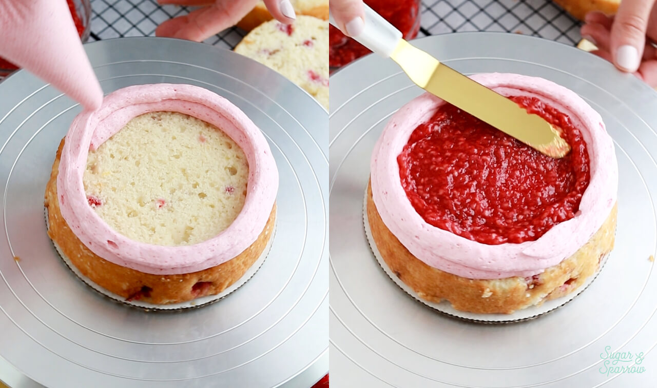 how to pipe a buttercream dam for cake filling