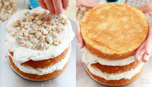 filling and stacking a layer cake