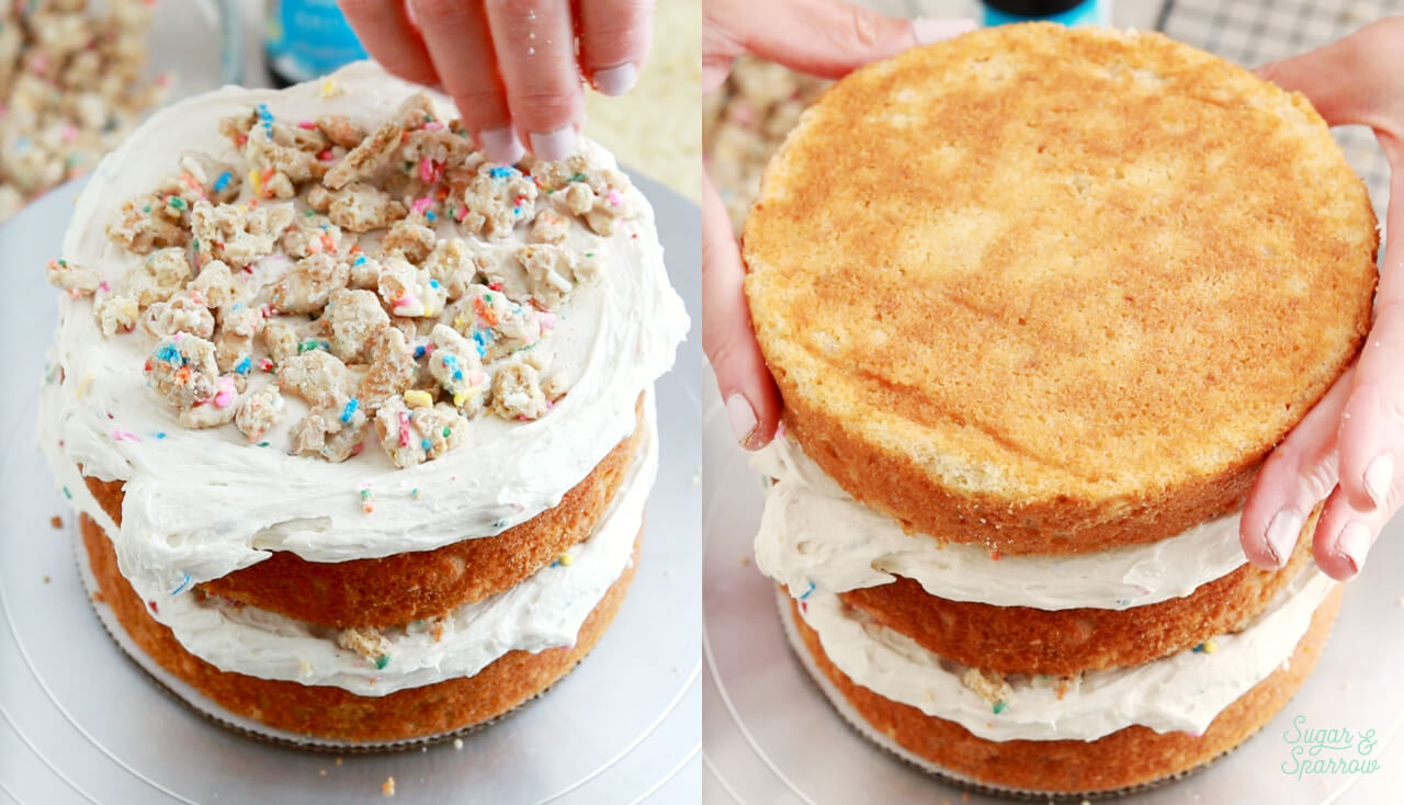 filling and stacking a layer cake