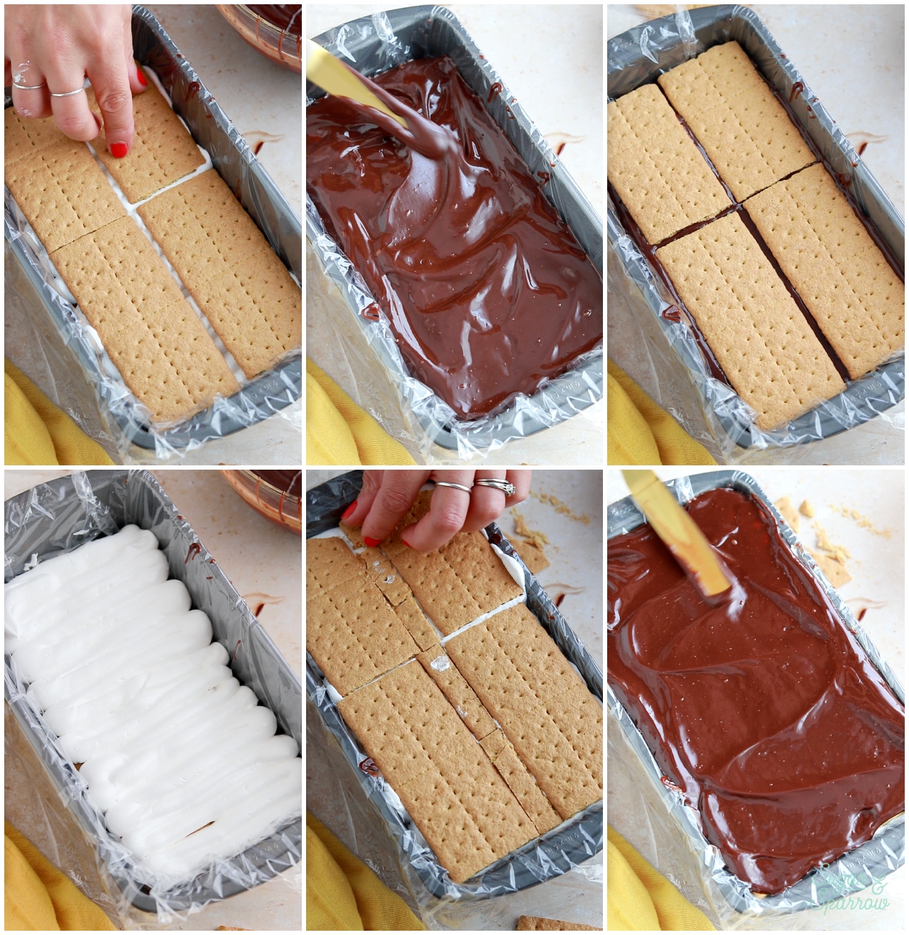 assembling a smores icebox cake