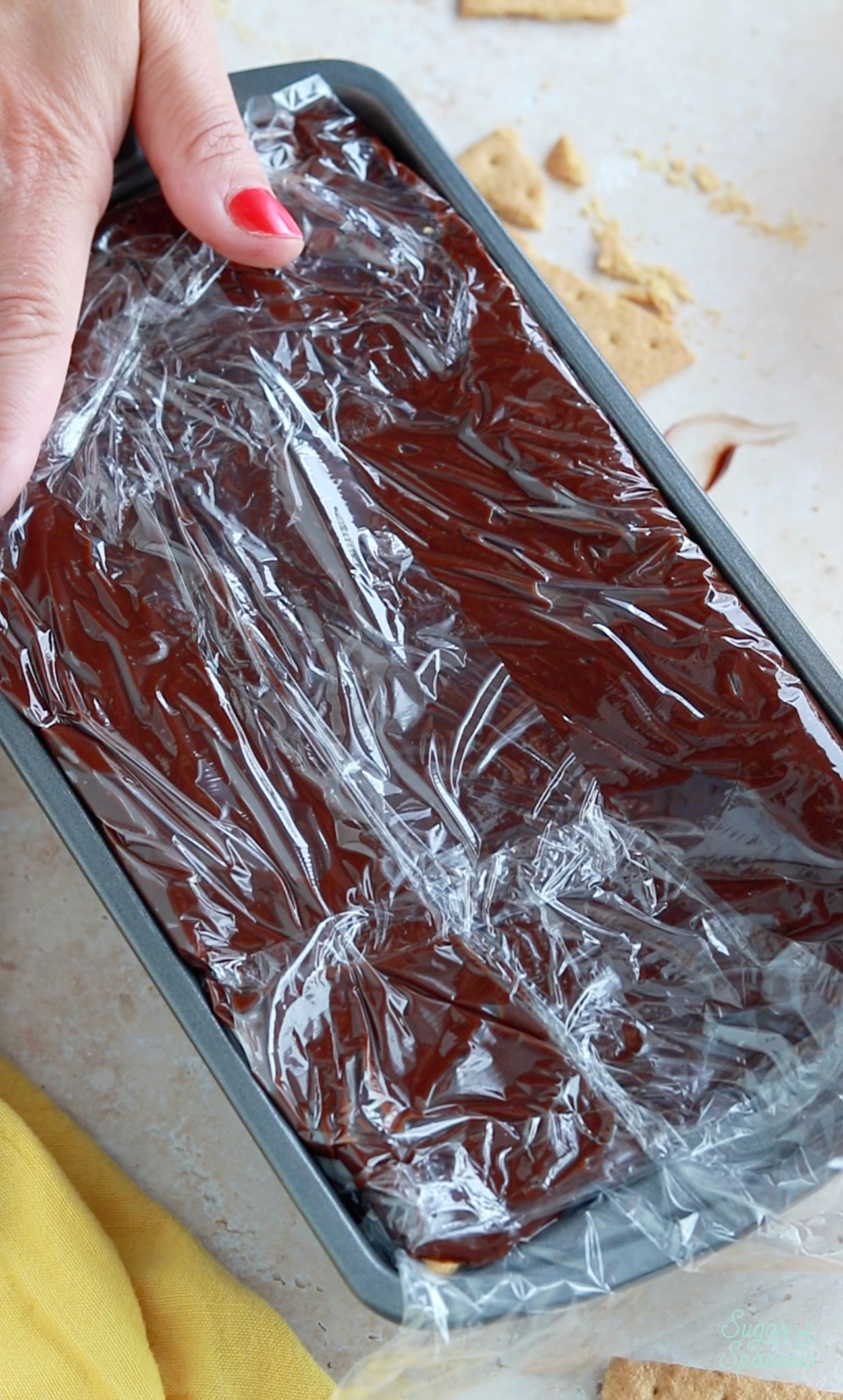 smores icebox cake assembly