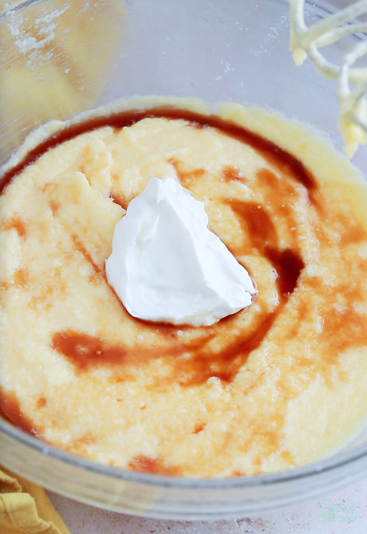 adding sour cream to cake batter