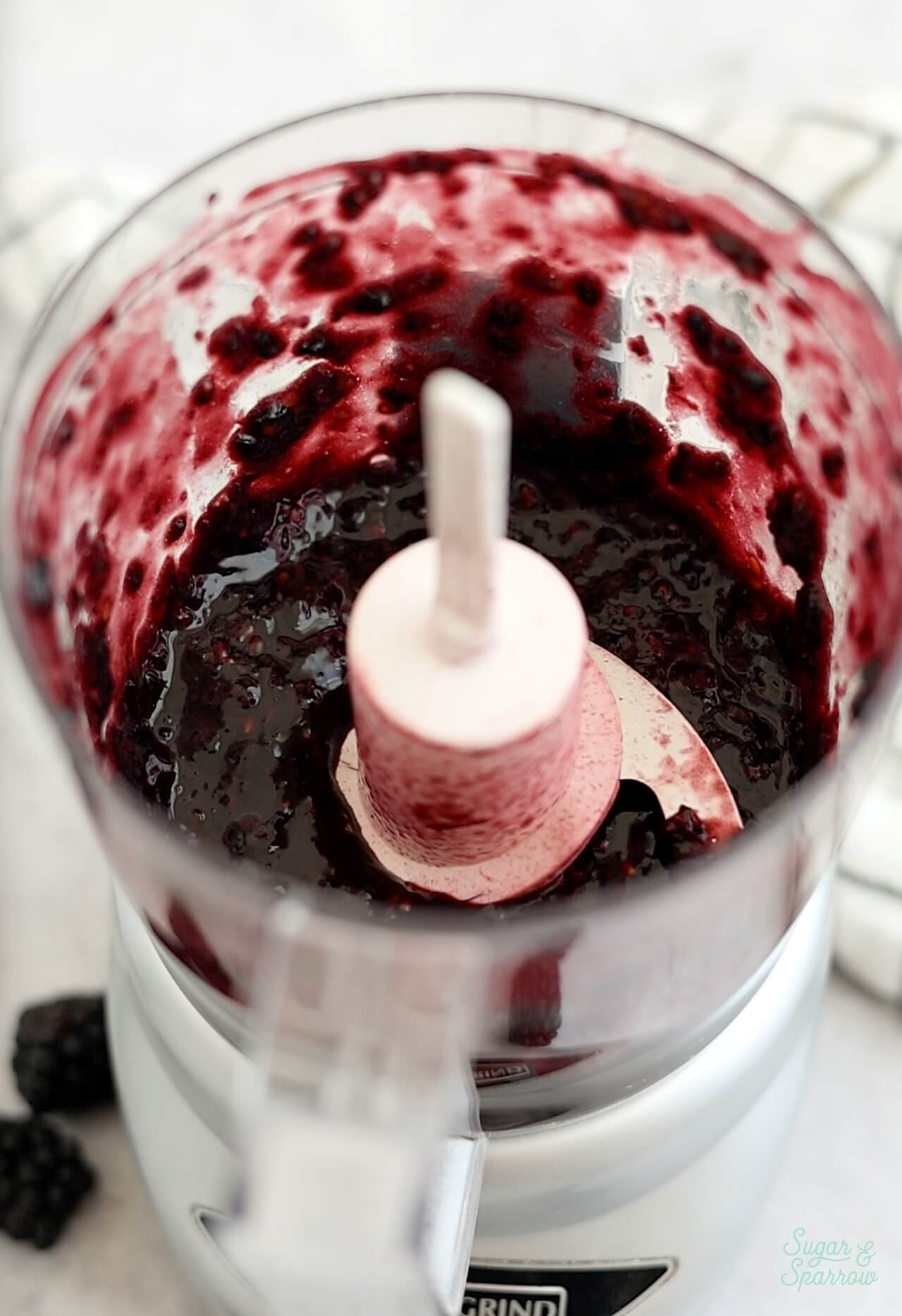 pureed blackberries in a food processor