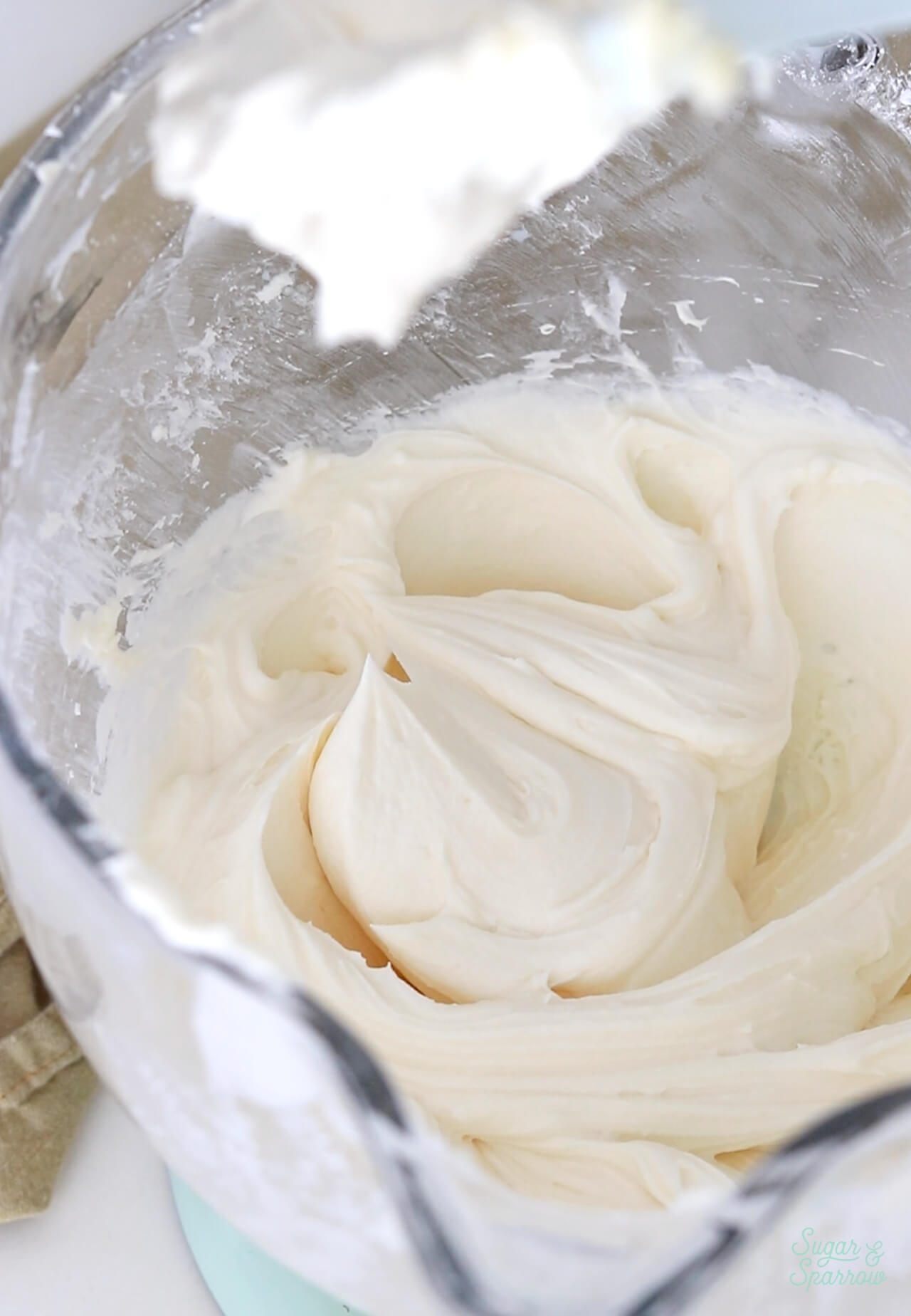 vanilla buttercream in a stand mixer