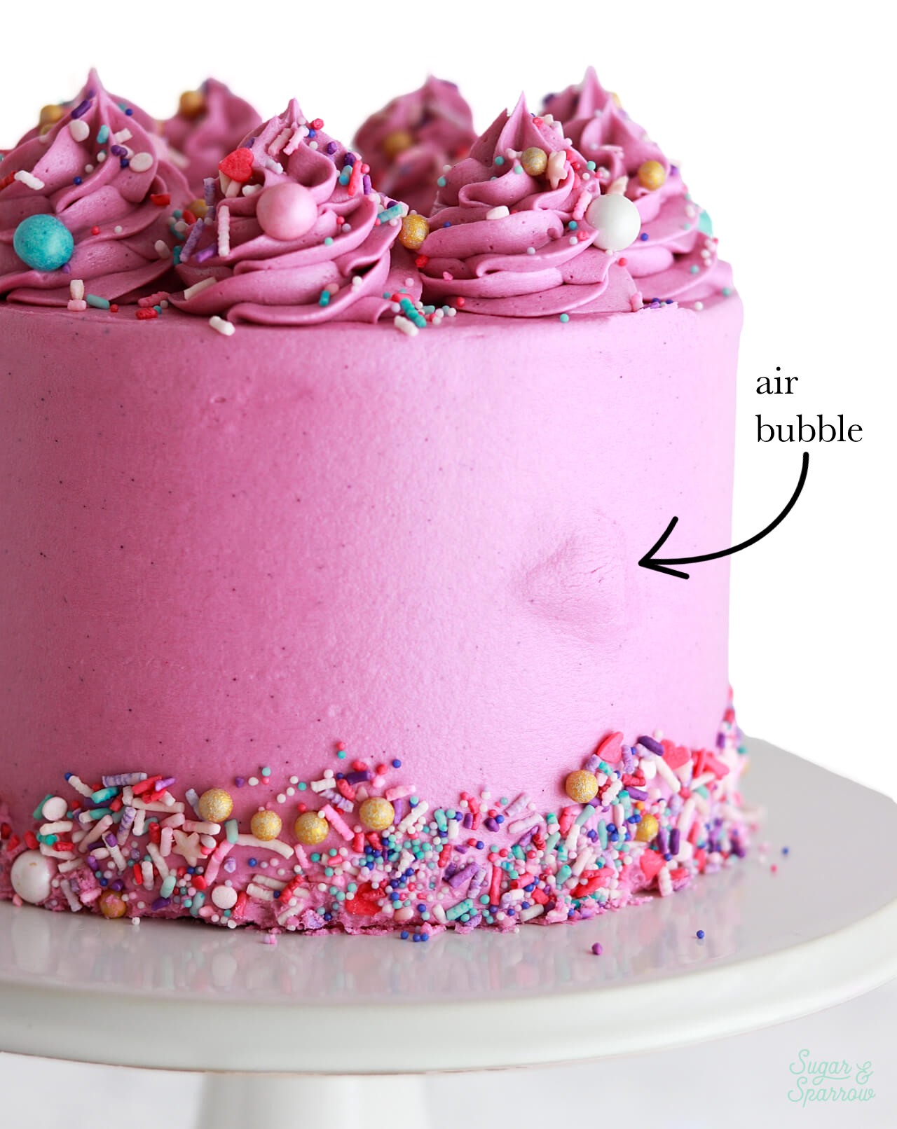 air bubble on a decorated buttercream cake