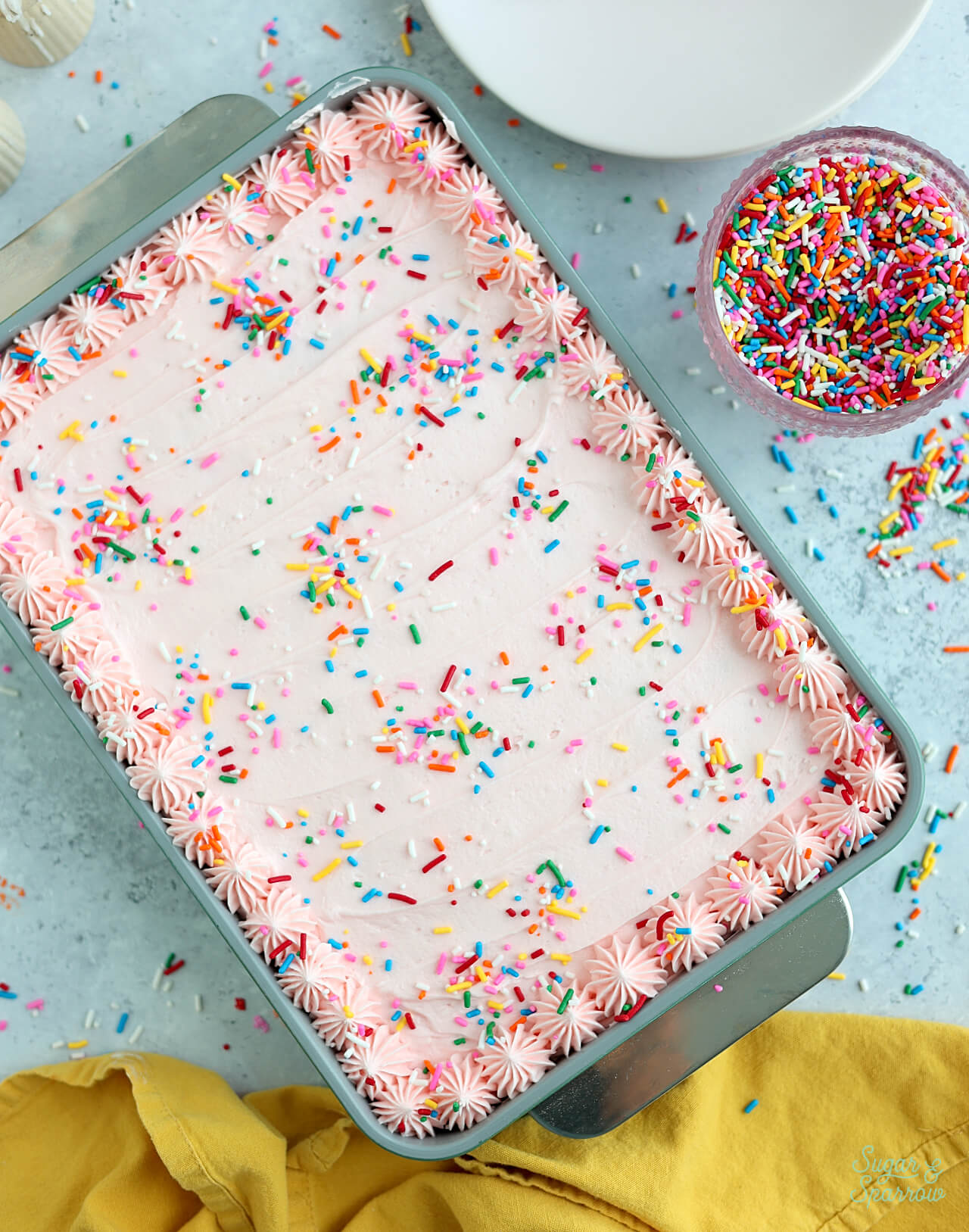 funfetti sheet cake recipe by sugar and sparrow