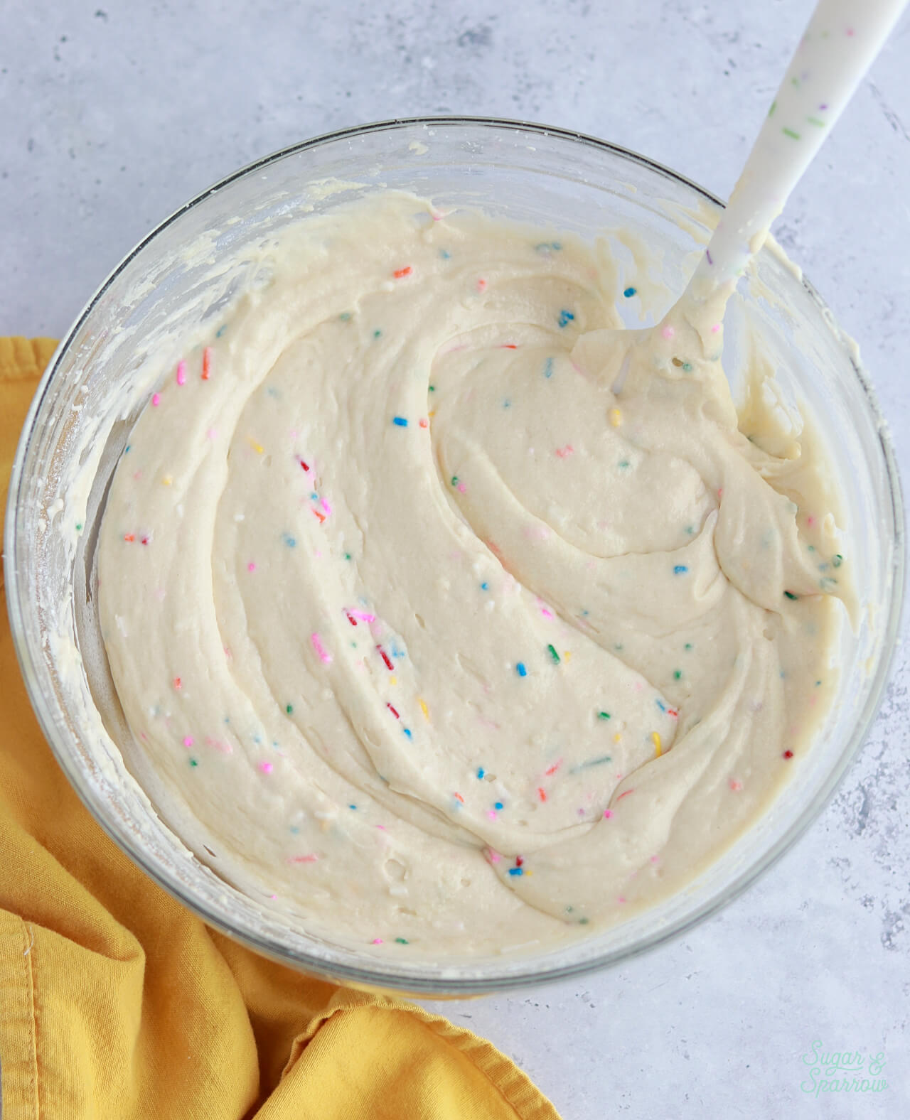 funfetti cake batter in a bowl