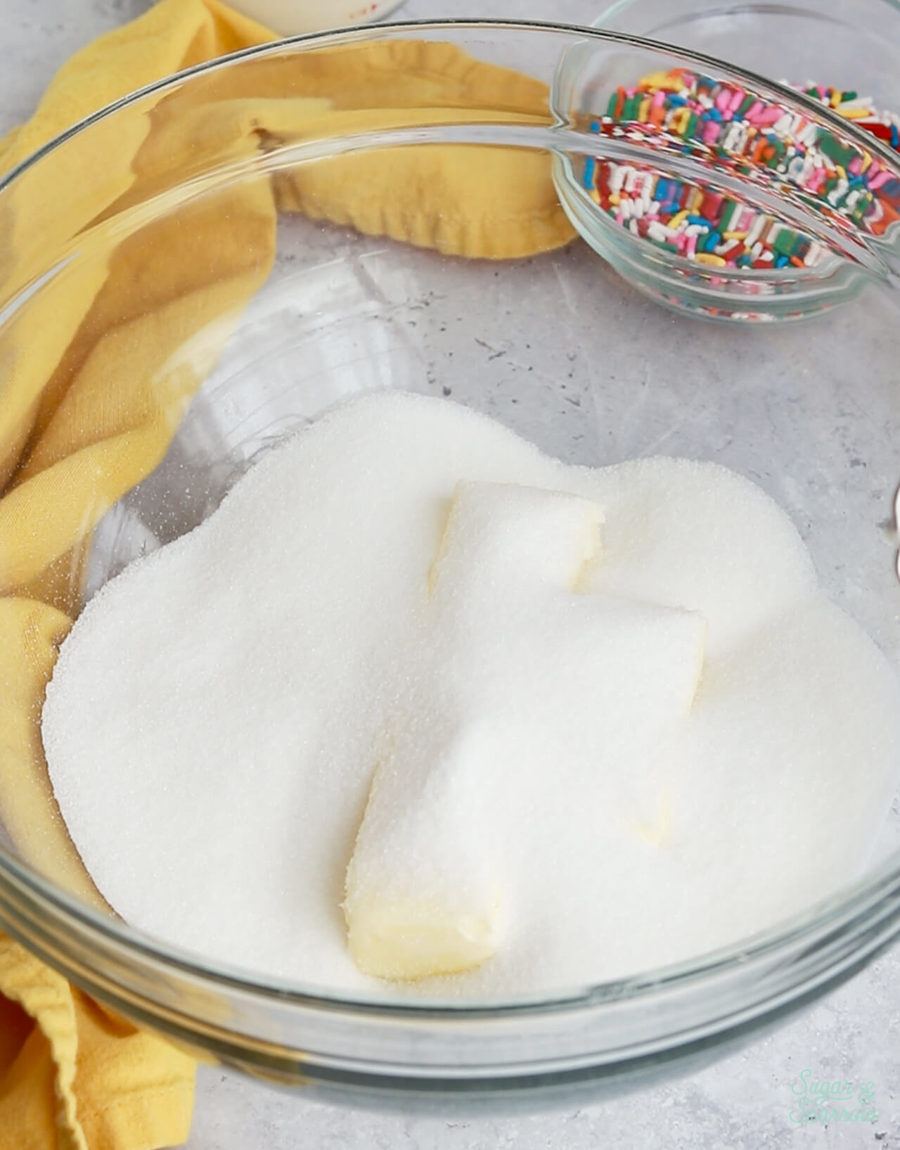 butter and sugar in a mixing bowl