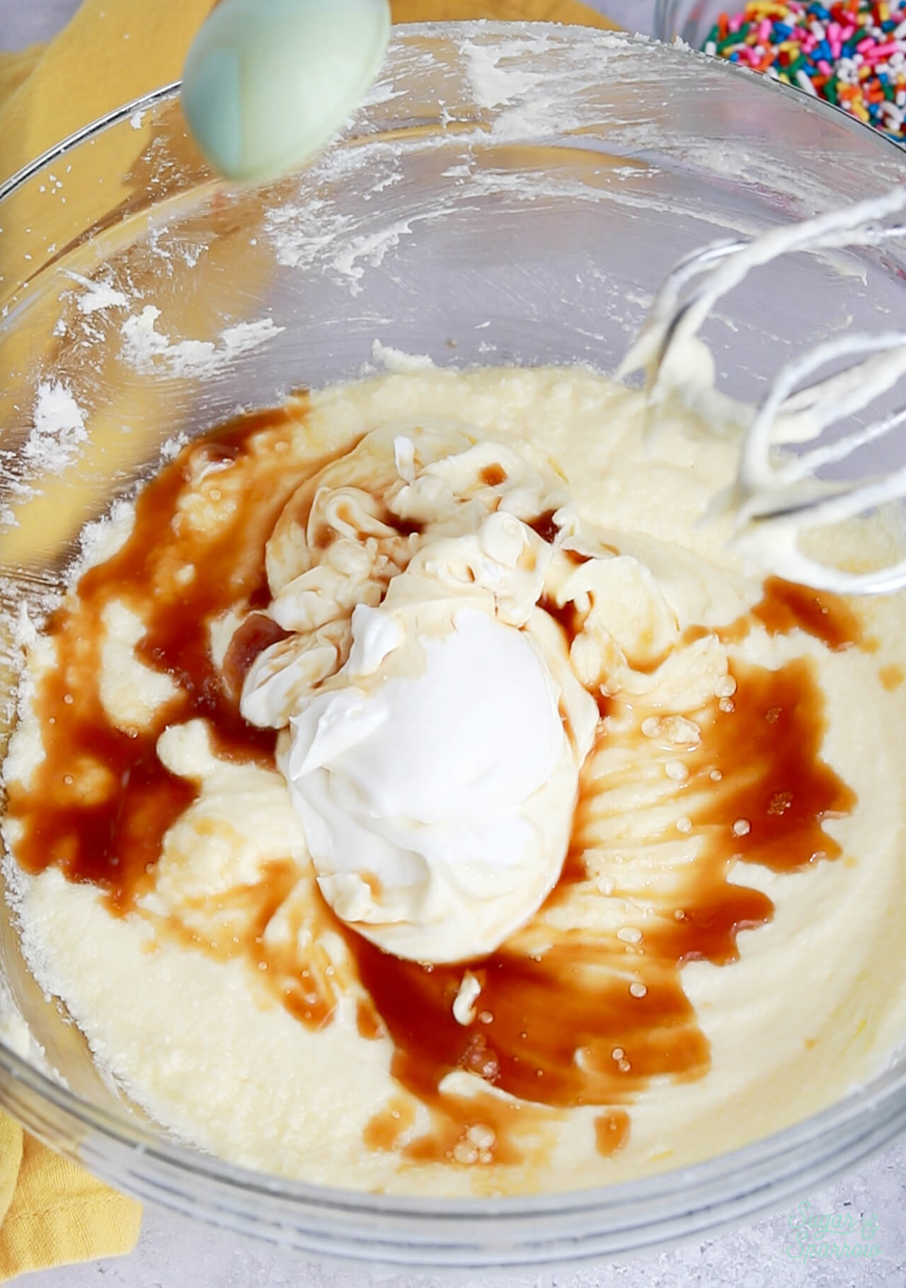 adding sour cream to cake batter