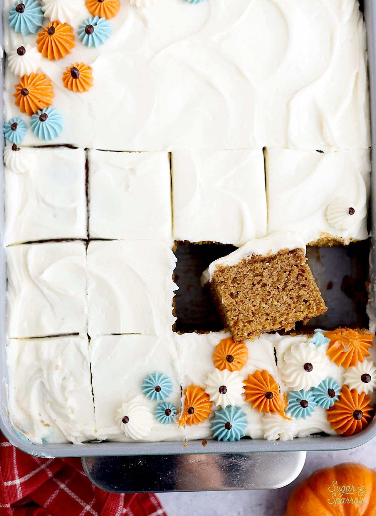 pumpkin sheet cake with cream cheese frosting