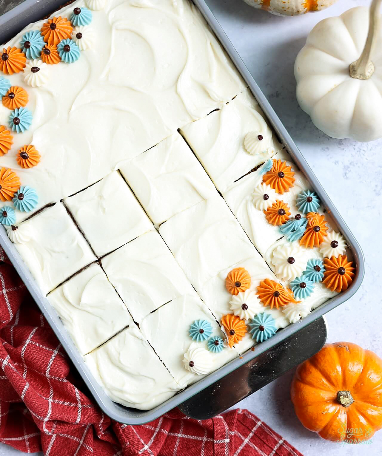 pumpkin spice sheet cake with cream cheese frosting