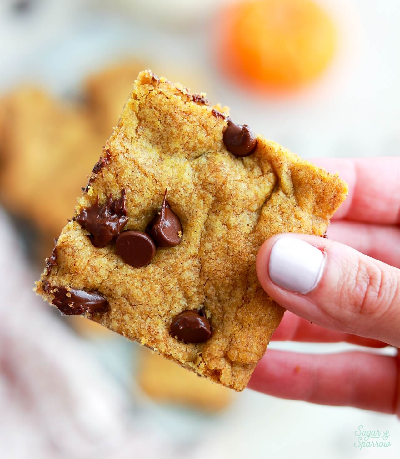 pumpkin chocolate chip cookie bar square