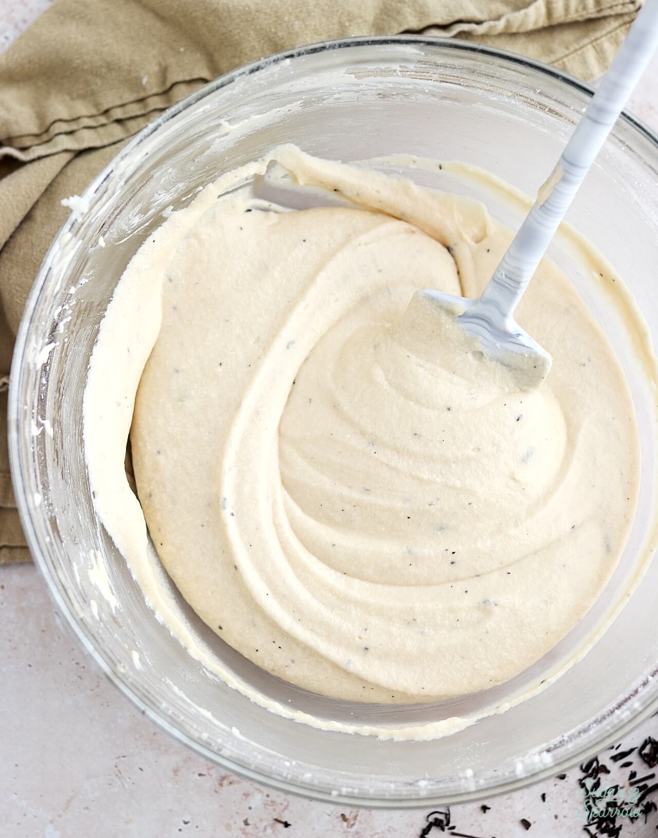 london fog cupcake batter in a bowl
