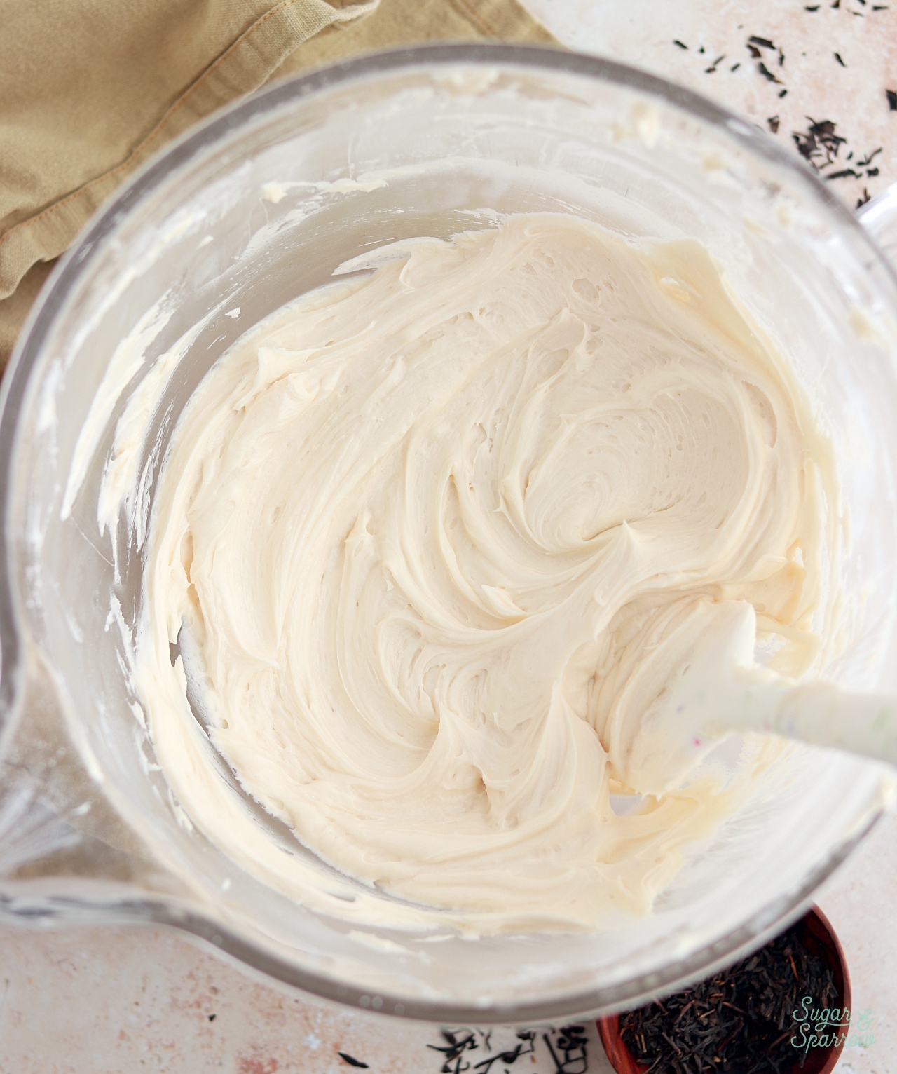 earl grey buttercream in a mixing bowl