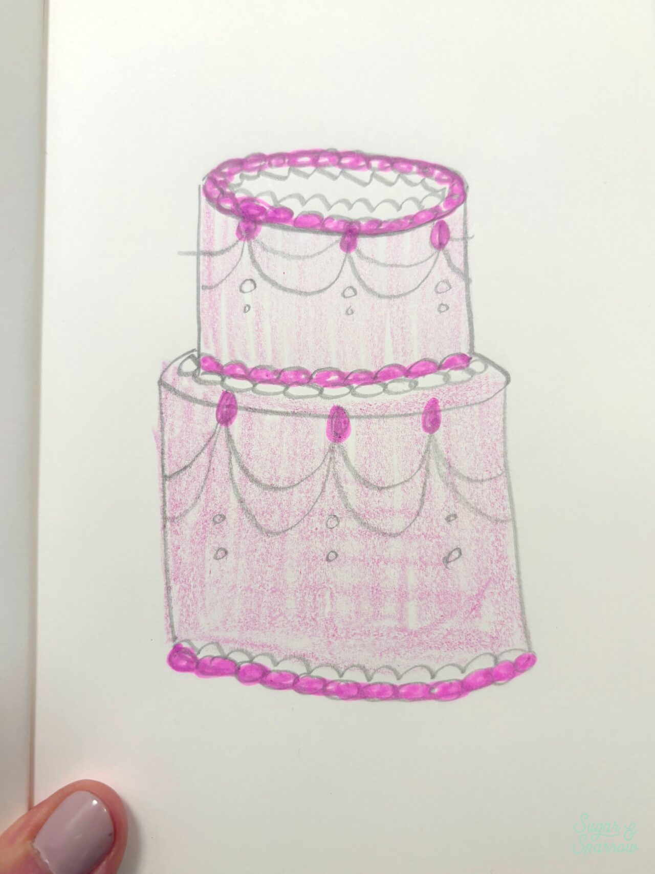 drawing of a pink cake