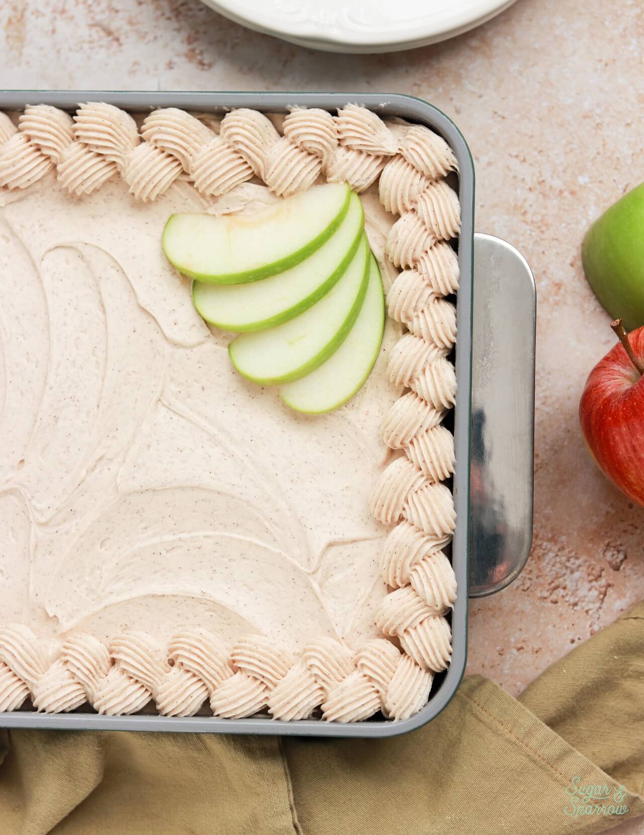 apple sheet cake with cinnamon vanilla buttercream
