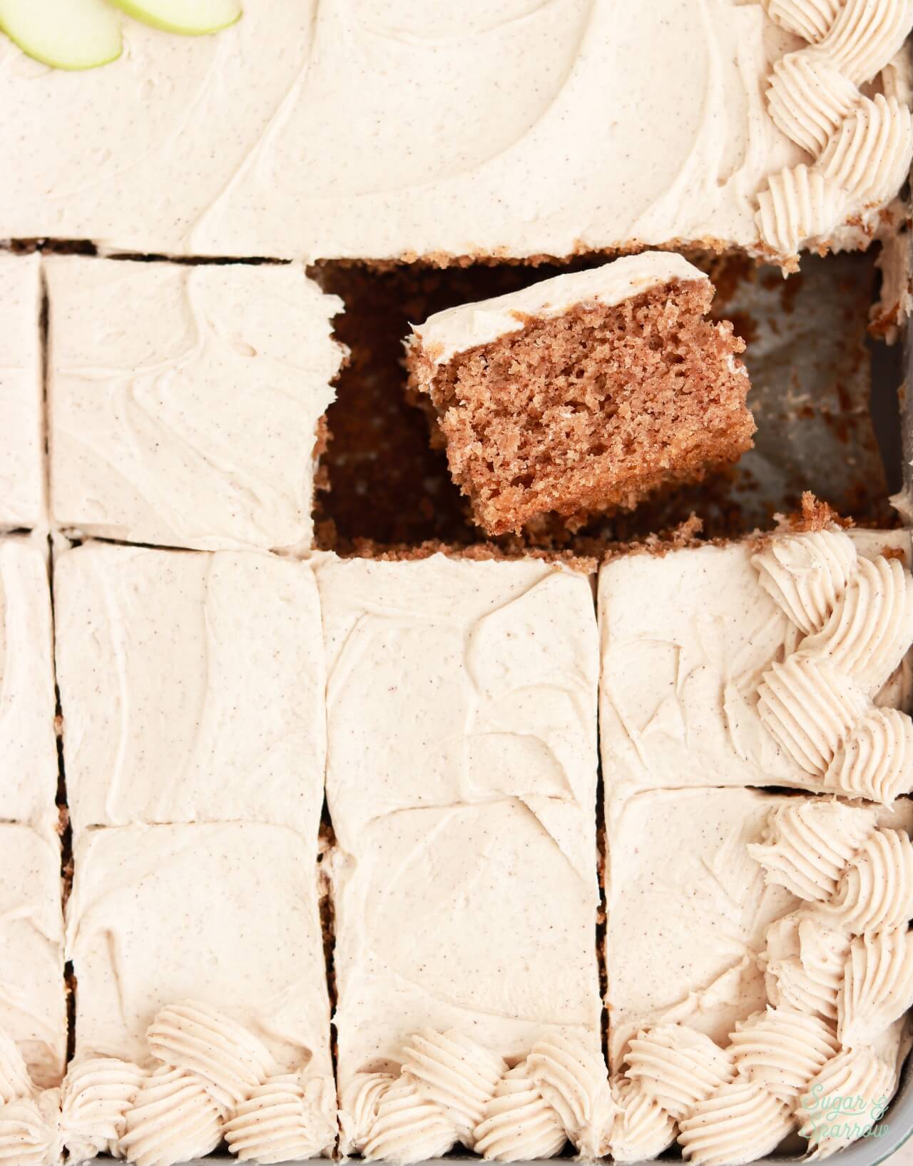 apple sheet cake sliced into squares