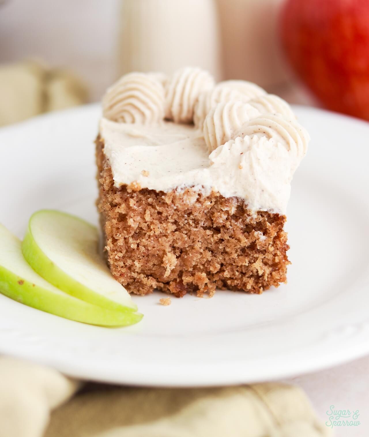 slice of apple sheet cake on a plate