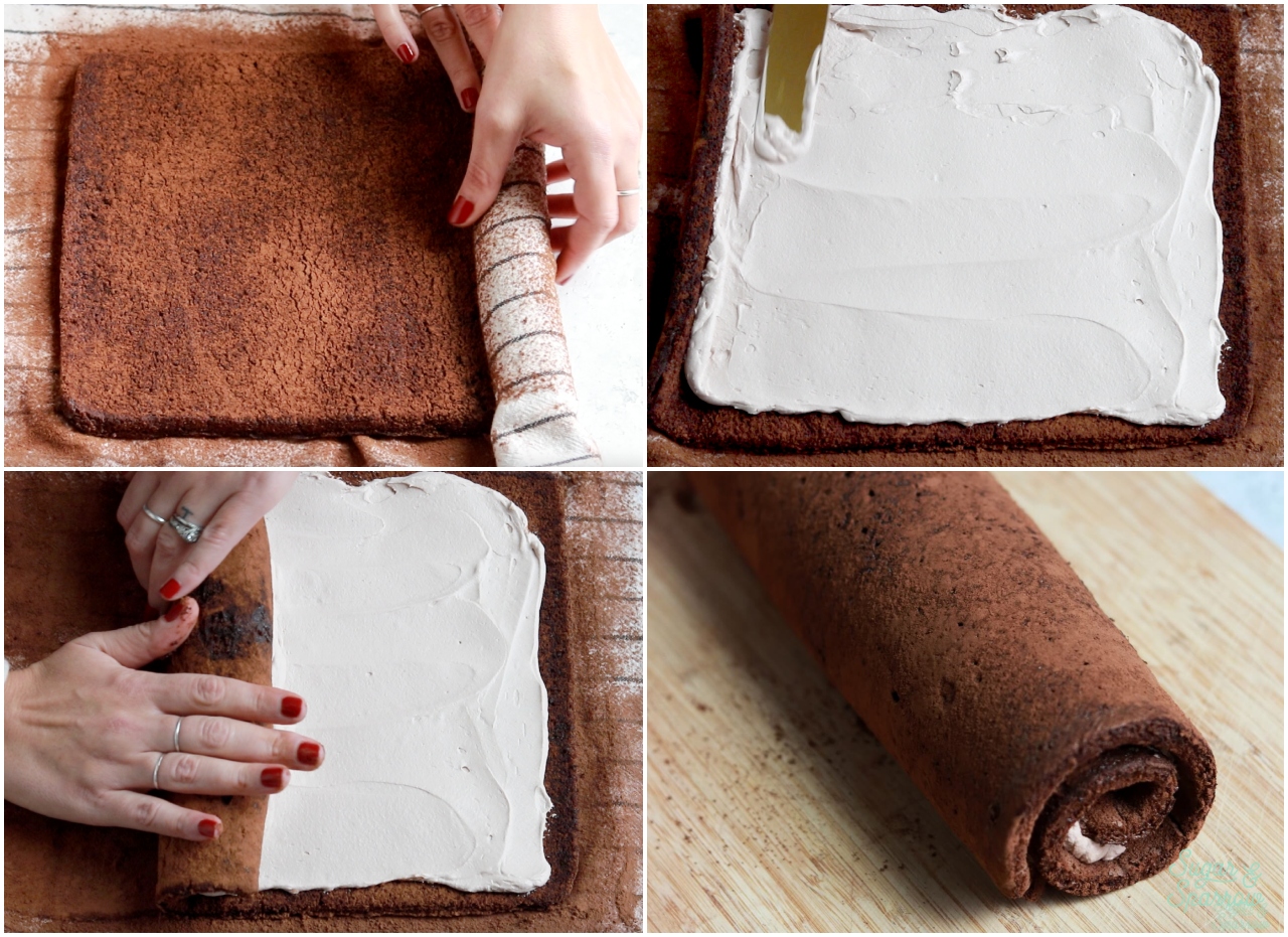 how to fill and roll a swiss roll cake