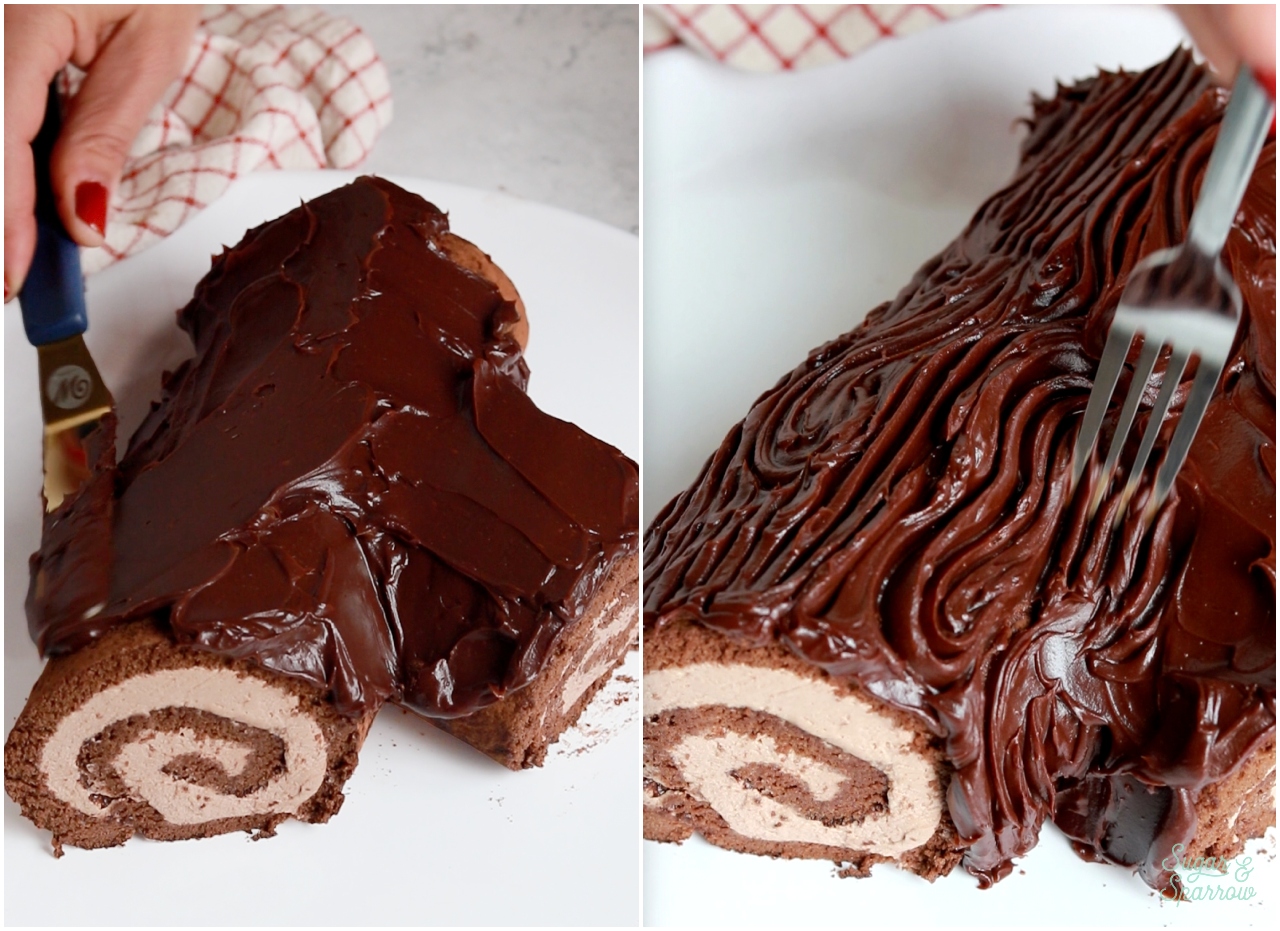 how to decorate a yule log cake with chocolate ganache