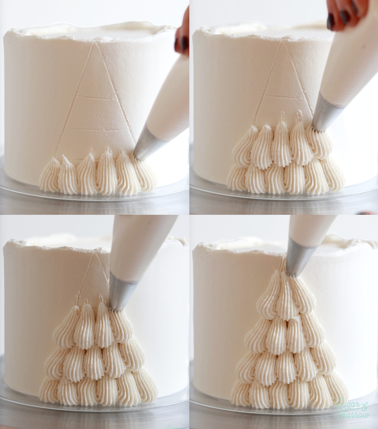how to pipe a christmas tree on a cake with tip 4b