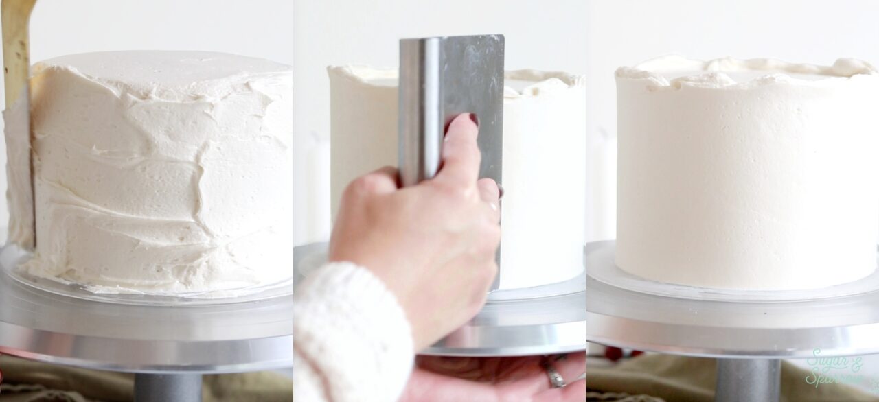 frosting a cake with smooth buttercream