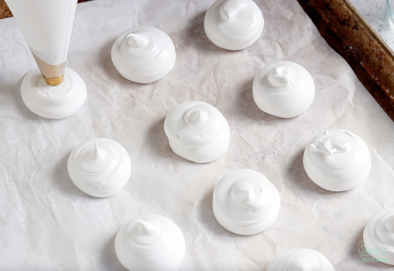 piping meringue mushroom caps
