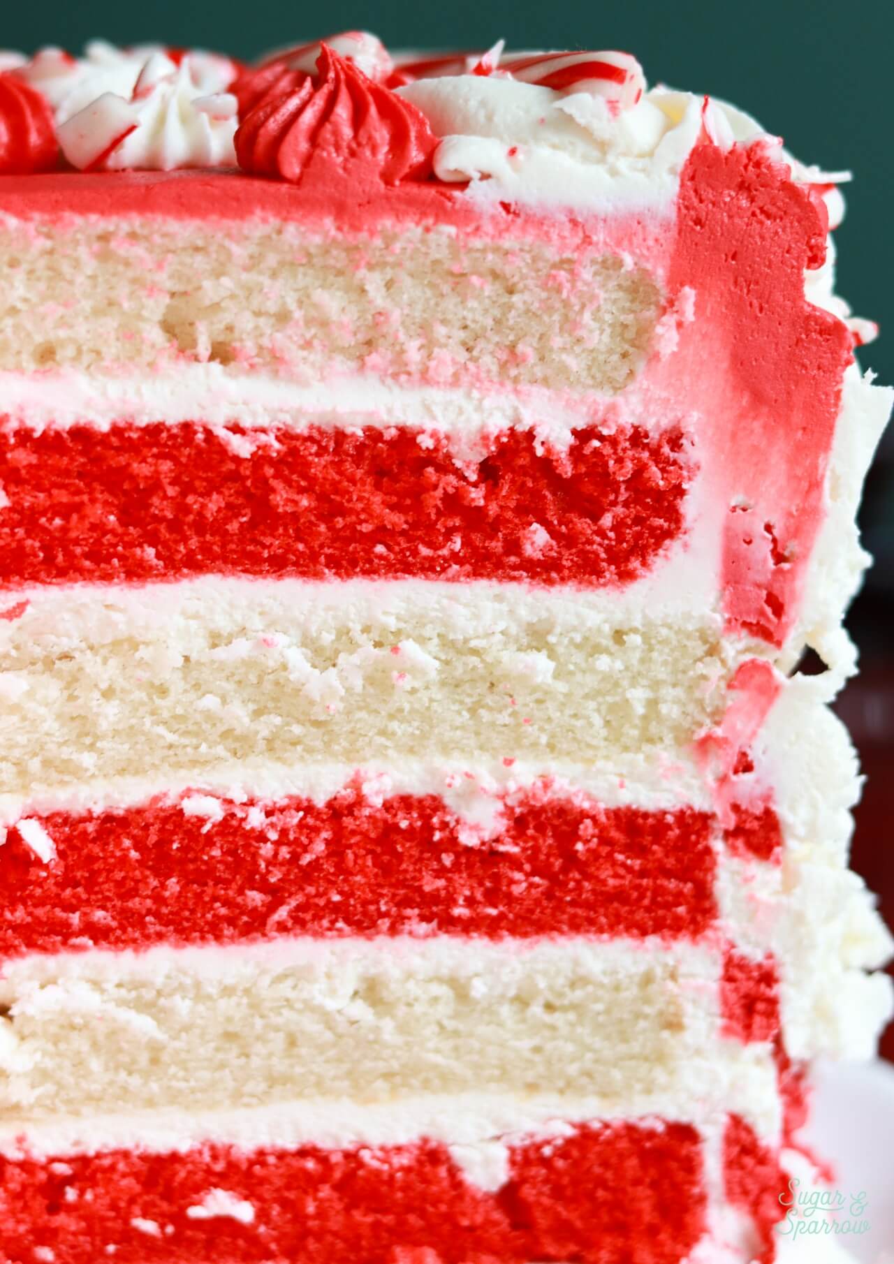 red and white striped cake layers