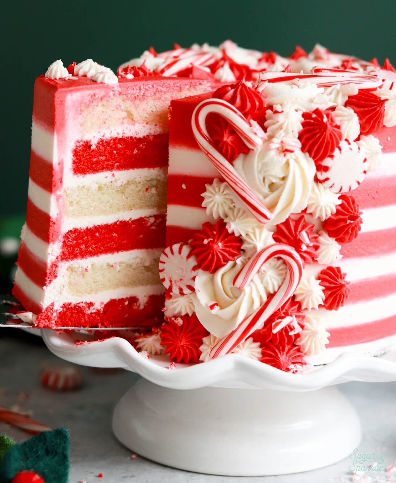 candy cane cake with red and white cake layers