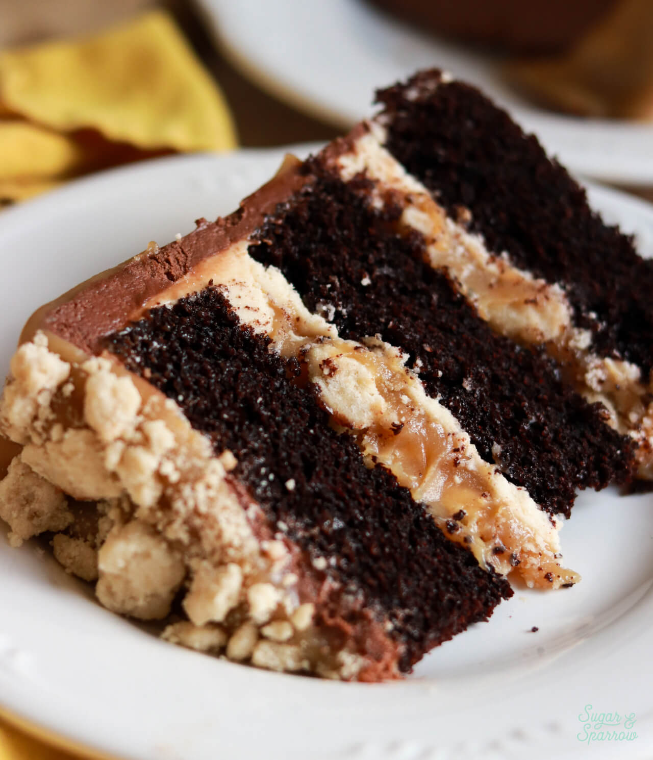 chocolate cake with thick caramel filling