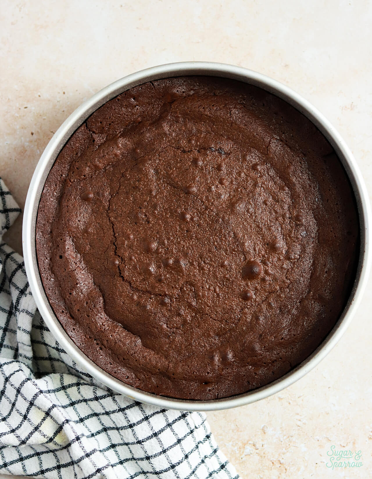 flourless chocolate cake after baking
