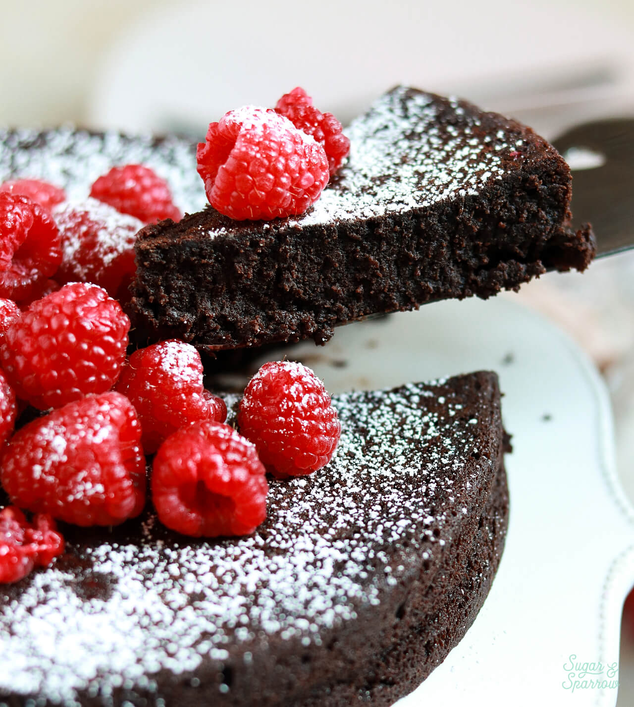 fudgy flourless chocolate cake recipe slice