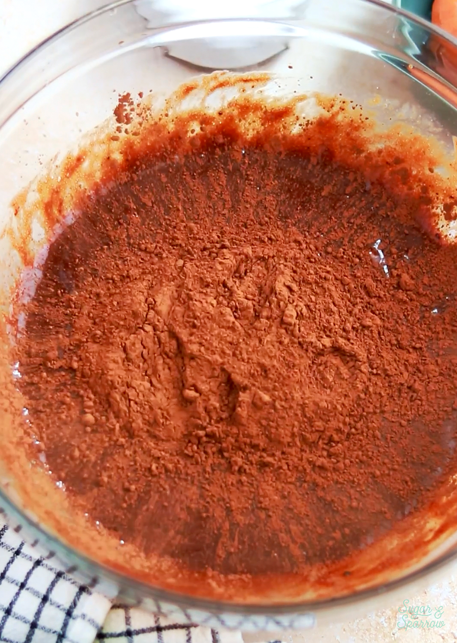 adding cocoa powder to flourless chocolate cake recipe
