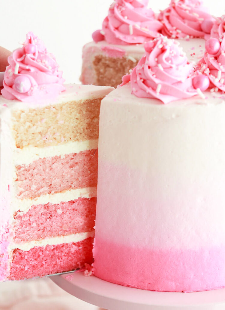 pink ombre layer cake recipe with pink ombre buttercream tutorial